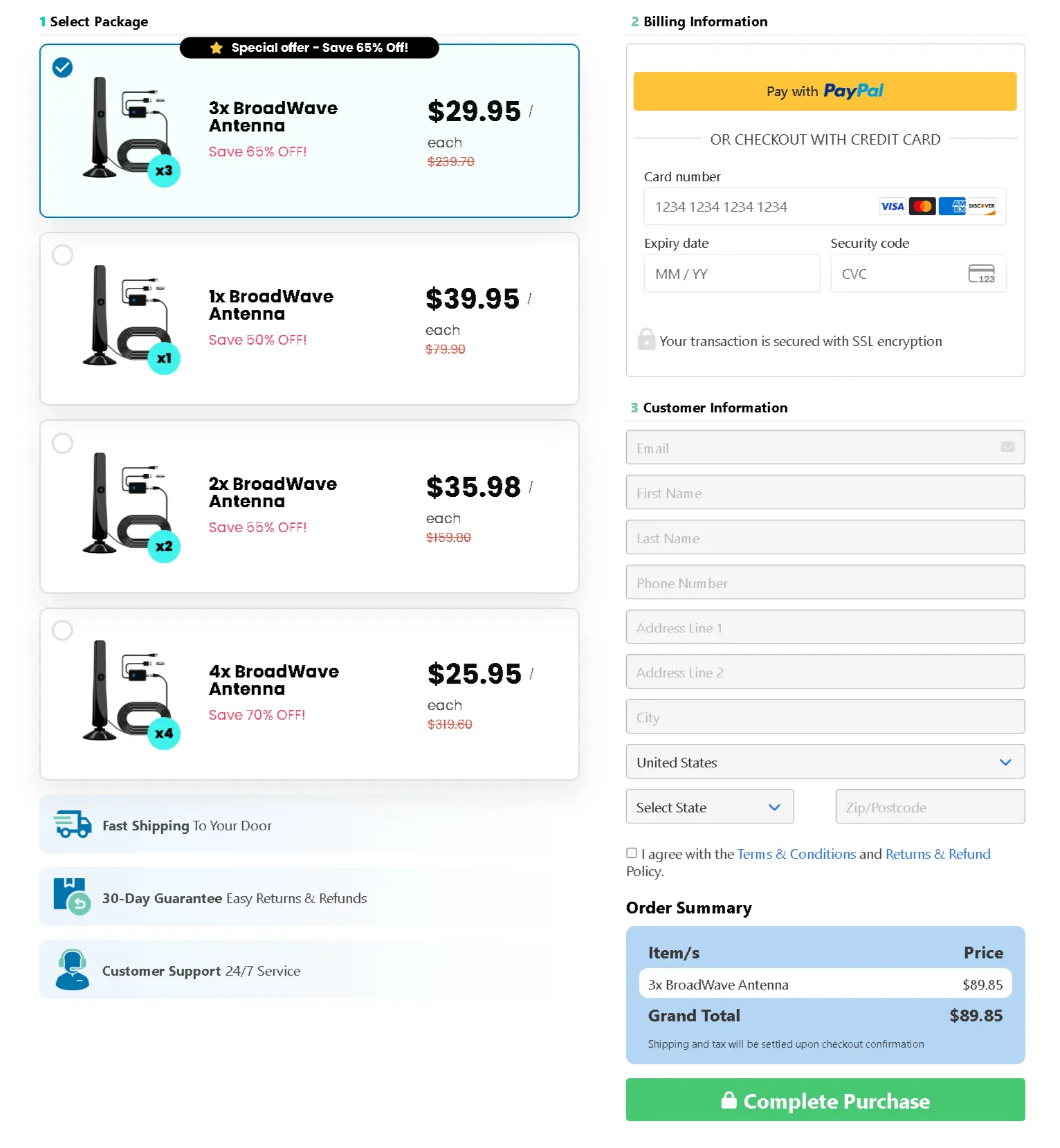 Broadwave TV Antenna Secure Checkout Page